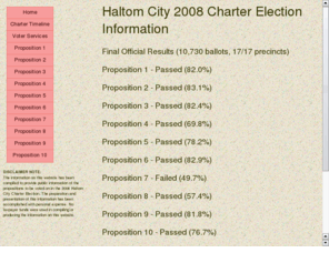 haltomcharterelection.info: Haltom City 2008 Charter Election
Haltom City 2008 Charter Election