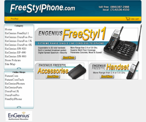 freestyl4-phone.com: EnGenius FreeStyl1 Long Range Cordless Phone - FreeStylPhone.com
The EnGenius SN-920 Ultra cordless phone systems are now available from FutureCom.  The SN-920 is the 2nd generation cordless telephone from EnGenius with longer range, smaller handset, improved battery design than the SN-900 Ultra.  