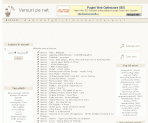 versuripenet.ro: Versuri Pe Net - Peste 250.000 de versuri si 7.000 de artisti
Versuri Pe Net - Peste 250.000 de versuri si 7.000 de artisti.