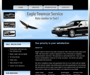 towncarservicemn.com: Eagle towncar service have built a positive reputation in the community for reliability, professionalism and trust
Eagle towncar service rentals for a hotel, taxi, airport transfer, tours, Minneapolis shuttle