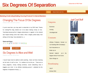 6degreesofseparationonline.com: Six Degrees Of Separation
Internet Marketing, Email List Building, Locating Useful Products for Other Marketers