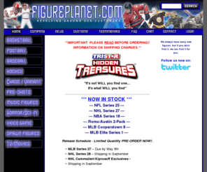 figureplanet.com: Canadian Owned, Mcfarlane Sports Picks, Sports Figures by Mcfarlane toys in NFL, NHL, NBA, MLB Sports Picks, Pro Shots by Figure Planet
Mcfarlane SportsPicks are Mcfarlane Sports Figures in NFL, NHL, NBA, MLB chase variants created by Mcfarlane Toys. Cases, sets and singles. Come check us out for all of your Mcfarlane Sports needs. Tiger Woods & Michael Jordan figures available too.