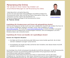 personen-suche.info: » Personensuche Online - Adressermittlung Anschriftenermittlung
Personensuche Online. Bekannter Rechtsanwalt verrät Ihnen seine Top-Empfehlung zu Personensuche Online.