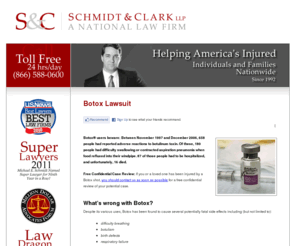 botoxlawsuit.info: Botox Lawsuit
Botox® users beware: Between November 1997 and December 2006, 658 people had reported adverse reactions to botulinum toxin. Of these, 180 people had difficulty swallowing or contracted aspiration pneumonia when food refluxed into their windpipe. 87 of those people had to be hospitalized, and unfortunately, 16 died.