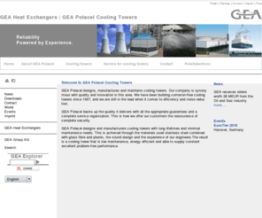 geapolacelcoolingtowersbv.biz: Cooling tower GEA Polacel - cooling towers, cooling systems, service for cooling towers
GEA Polacel designs, manu­factu­res and main­tains cooling towers. Cooling towers with long lifetimes and require minimal maintenance needs