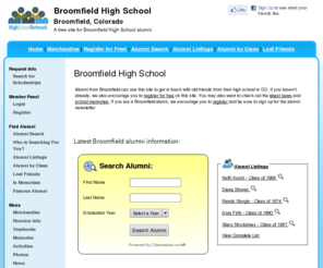 broomfieldhighschool.net: Broomfield High School
Broomfield High School is a high school website for Broomfield alumni. Broomfield High provides school news, reunion and graduation information, alumni listings and more for former students and faculty of Broomfield High in Broomfield, Colorado