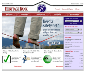 heritagebankna.com: Heritage Bank NA - Willmar, Spicer, Pennock and Raymond
Heritage Bank offers high interest savings accounts, high interest checking accounts, money market accounts, IRAs, CDs and Mortgages.