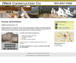 oneilconstructionco.com: Contractor Corona, CA - ONeil Construction Co 951-847-1566
ONeil Construction Co provides contracting like remodels and additions services to Corona, CA. Satisfaction guaranteed. Call Satisfaction 951-847-1566