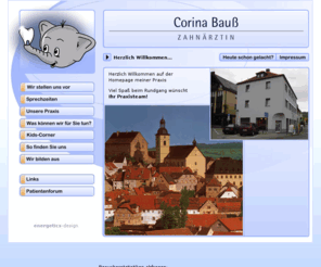 zahnarzt-arnstein.info: Willkommen in Ihrer Arnsteiner Zahnarztpraxis
Homepage der Praxis Corina Bauß. Diese Seite informiert über Sprechzeiten, Ausbildung, Dienstleistungen und Links. Die Zahnarzt Praxis aus Arnstein im Internet. Sie finden uns am Schweinemarkt 2. Eine Wegbeschreibung findet sich auf der Seite.