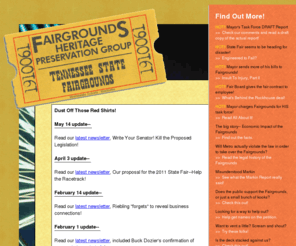 fairgroundsheritage.org: Fairgrounds Heritage Preservation Group
Information on saving and preserving the Tennessee State Fairgrounds