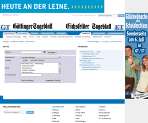 gt-reisen.net: Reisemarkt Weitere Anzeigen Anzeigen / Goettinger-Tageblatt.de
Das Regionalportal mit allem Wichtigen aus Göttingen und der Region, Politik, Wirtschaft, Sport, Kultur, Panorama, Wissenschaft, Medien, Technik und mehr.