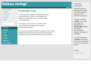 fietkau.de: Kommse rein
Buchverlag für Erstausgaben zeitgenössischer Literatur