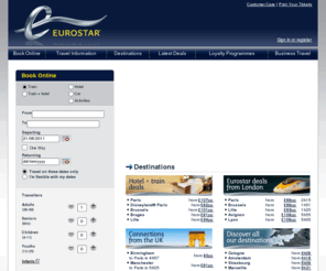 eurostarexpress.co.uk: Eurostar : Tickets, Bookings, Timetables, fares and offers
Eurostar (Official Web site): Train ticket, short break, city break, weekends. Travel to Paris, Brussels, Lille, Disneyland Paris, Bruges, Avignon and more than 200 Destinations form Waterloo or Ashford Station