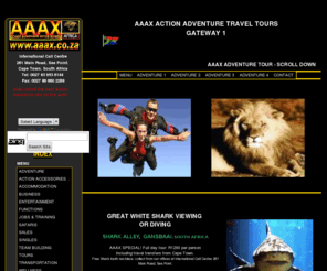 aaax.co.za: AAAX Action Adventure Africa Xtreme
Action Adventure Africa Xtreme for the best in Great White Shark viewing and shark cage diving, boat charters, helicopter, accommodation, car hire and much, much more... 