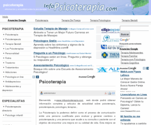 infopsicoterapia.com: Psicoterapia
Psicoterapia: sitio web con completa informacion y articulos sobre la psicoterapia, psicoterapeutas