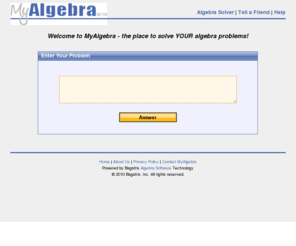 myalgebra.com: MyAlgebra - Solve Your Algebra Problems Online
Free online algebra solver answers your algebra homework problems with step-by-step help.