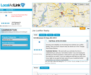 joeloefflerrealty.com: Joe Loeffler Realty -  -  Localadlink - Local community search and business directory
Your Honest Dependable Real Estate Professionals - Localadlink - Find local businesses! With the Localadlink.com local search and directory!