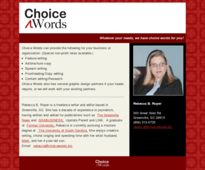 choicewords.biz: Choice Words: Rebecca B. Roper in Greenville SC
