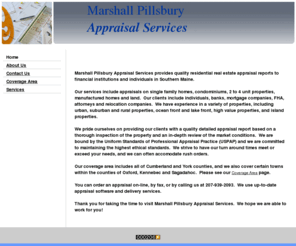 mpappraisalme.com: Appraisal Service, Marshall Pillsbury Appraisal Services Cape Elizabeth, ME Home
Southern Maine Appraisal Service, serving all of your appraisal needs.