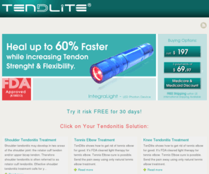 tendlite.com: Tendonitis Treatment: The Best Tendonitis Treatment Solution
TenDlite shows how to get rid of tendonitis for good. It's FDA cleared light therapy for tendonitis. Tendonitis cure is possible. Send the pain away using only natural tendonitis treatment.