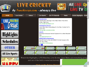 funchoose.com: LIVE TV Channels | Live Cricket Streaming Online | Cricket Highlights | Movies |By Funchoose.com
Watch Free Cricket Highlights and Live Streaming - ICC Cricket World Cup 2011.   ODI Cricket World Cup online links and Videos