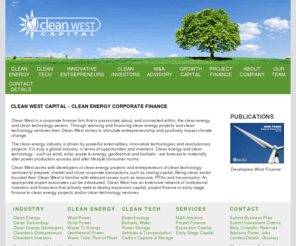 cleancorporatefinance.com: Clean Corporate Finance: Clean West Capital - Clean Energy Corporate Finance
Corporate finance for clean energy projects and clean technology ventures