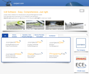 conject.co.uk: conject.com - Infrastructure Lifecycle Management
conject is the platform where real estate professionals meet, collaborate, and drive their business - equally essential for owners, investors, operators, project managers, facility managers, architects, and engineers. conject offers Document Control, Facilities Management, Construction Cost and Real Estate CRM