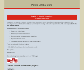 financialtranslations.com: Pablo ACEVEDO  -- ENGLISH   SPANISH TRANSLATIONS
One stop for all your Spanish translation needs.