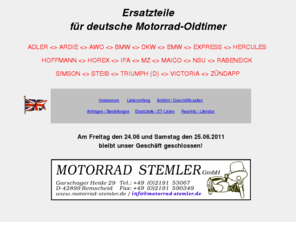 motorrad-stemler.com: --- Motorrad Stemler GmbH - Ersatzteile für deutsche Motorrad-Oldtimer ---------------------->
Ersatzteile für Oldtimer