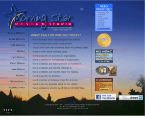 morningstardesign.net: Morning Star Design Studio - Fresh Ideas for a Professional Image
christian graphic design services providing logo development, website design, print, advertising, full color printing, newsletters, Business Cards Printing, flyers, catalogs, postcards, brochures, rackcard, rolodex, sticker, letterhead, envelope, door hanger, poster and more and more.