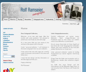 rrautographs.com: Rolf Ramseier Autographs - Autogramme und Autographen
Swiss dealer in authentic autographs from history, entertainment, science, sports, space, music, movie, celebrity and more. Over 2000 autographs in our online shop.