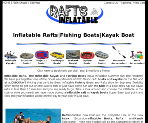 raftsinflatable.com: Inflatable Rafts | Kayak Raft Boats | Discount Pkgs as low as $54.99
Inflatable Raft, Kayak and Fishing Boats Galore. We specialize in the Largest Selections at a Discount. Low Price but never Cheap on Quality. Hit the Lake or Stream Now!