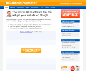 ibusinesspromoter.com: Search engine optimization software: IBP is the powerful SEO tool with proven results
Top rated website promotion tools for search engine submission, optimization, ranking and more. Free download.