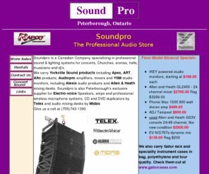 soundpropeterborough.com: Sound Pro Peterborough Ontario
Soundpro, the Professional Audio Store supplying professional concert sound and lighting systems and services throughout Ontario and Canada.