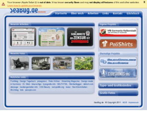 seabug.de: SeaBug.de | Startseite | Private Website von Sebastian Grote, Mediengestalter
Private Website von Sebastian Grote, Mediengestalter aus Halberstadt/Hannover