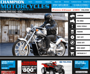 champion-motorcycles.com: Yamaha Motorcycles for Sale in Costa Mesa, CA - Champion Motorcylces
Yamaha Motorcycles for sale in Costa Mesa, Orange County, California.  View Yamaha street motorcycles, off-road, ATVs, scooters, cruisers, and other cycles for sale. 