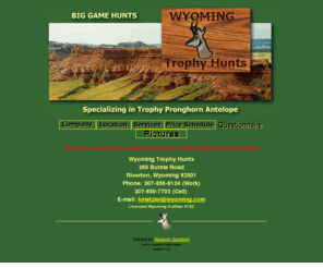 wy-trophyhunts.com: Wyoming Trophy Hunts - Specializing in Trophy Pronghorn Antelope - Great Wyoming Hunting
Come hunt wonderful Wyoming with Wyoming Trophy Hunts. We specialize in trophy pronghorn antelope.