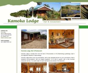 kamokalodge.co.za: Accommodation Roossenekal Kamoka Lodge Bar Restaurant Mpumalanga South Africa Self-catering Bed and breakfast
Kamoka Lodge, Bar and Restaurant near Roossenekal in Mpumalanga offers self-catering, bed and breakfast accommodation, a crocodile dam, bass fishing dams, hiking