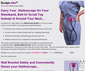 stethoscopeholster.com: Stethoscope Holster - Carry Your Stethoscope on your Waistband or Belt Instead of Around Your Neck
Stethoscope Holster is a common sense solution to the problem of carrying and storing stethoscopes. 