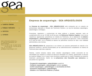 gea-arqueologos.com: Empresa de arqueología - GEA Arqueólogos
GEA - ARQUEOLOGOS S.C. Empresa de profesionales dedicados al estudio del Patrimonio Histórico, ya sea de naturaleza arqueológica, paleontológica o etnológica. 