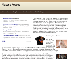 malteserescue.net: Maltese Rescue
Dogs are man's best friend. Can we keep this line constantly? Admit it, when we talk about pets, we can't help it but to think for the kind of dog we want to pet and we surely choose the one who is frisky, keen, energetic and of course who is tremendously faithful. Amongst is the Maltese. These dogs deserve right attention from the carer. Unluckily, there are people who are just so excited in adopting a dog without thinking if they are ready to have one. Several dogs are being mistreated by the owner. To avoid this terrible situation, Maltese rescue is being implemented. With this act, we can pair them to someone whom they belong.