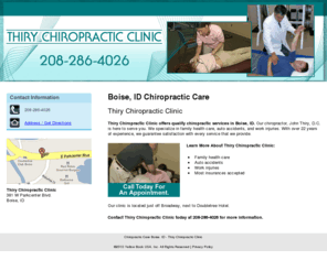 thirychiropractic.com: Chiropractic Care Boise, ID - Thiry Chiropractic Clinic
Thiry Chiropractic Clinic provides quality chiropractic services to Boise, ID. Call 208-286-4026 for an appointment.