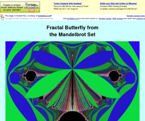 fractalbutterfly.info: Mandelbrot Fractal Butterfly
A Butterfly is revealed from the Mandelbrot Set, if one highlights successive iterations of decreasing iterand magnitude (size).