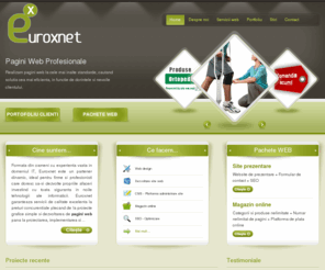 euroxnet.ro: Pagini web : web design : realizare pagini web
Compania nostra va ofera servicii profesionale de web design si realizare pagini web pentru a va reprezenta excelent in mediul online.Va oferim solutii complete de web development pentru afacerea dumneavostra. Apelati cu incredere la serviciile nostre.
