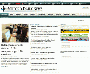 milforddailynews.com: Homepage - Milford, MA - The Milford Daily News
The Milford Daily News, your source for the latest breaking local news, sports, weather, business, jobs, real estate, shopping, health, travel, and entertainment in Milford, MA.