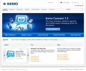 kerio.co.uk: Kerio Technologies, Inc. | Connect. Communicate. Collaborate. Securely. | Kerio
Kerio is a leading innovator in global messaging and IT security, delivering Kerio Connect for Mac, Windows, and Linux and Kerio Control, a Unified Threat Management (UTM) gateway security to the SMB market.