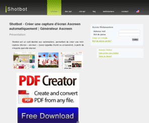 shotbot.fr: Shotbot - Créer une capture d'écran Ascreen automatiquement | Générateur Ascreen
Générateur gratuit de capture d'écran Ascreen (vignettes/screenshot, fichier jpeg) pour votre site web - ascreen.jpg