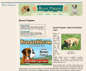 boxers-puppies.com: Boxers
Analysis of the health, selection, and training of puppies, a gallery of pictures, and links of Boxer breeders.