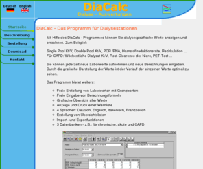 diacalc.com: Diacalc - Das Programm für Dialysestationen
Mit Hilfe von DiaCalc können Sie dialysespezifische Werte errechnen und anzeigen. Geeignet für Dialysestationen in Krankenhäusern