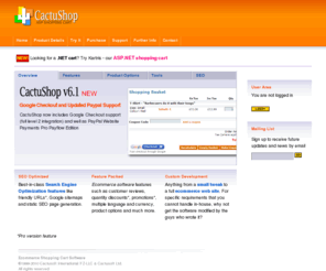 cactushop.com: ASP and ASP.NET Shopping Cart Software Package for Ecommerce - Standards compliant, SEO, UK VAT and US State Tax support
ASP and ASP.NET shopping cart Software package; UK VAT and US tax, multilingual, multi-currency, full source code - powerful SEO optimized database-driven e-commerce storefront software